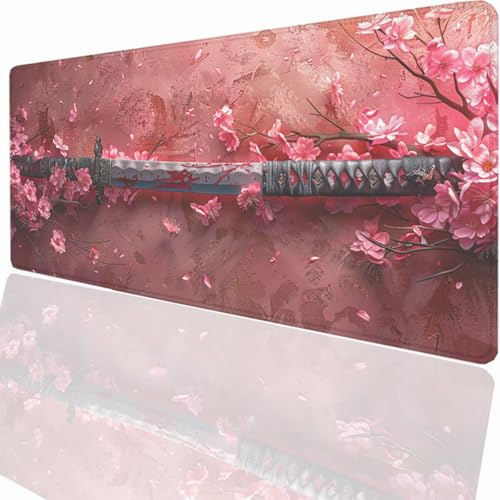 Tappetino per Mouse XXL 1500x800x3mm Tappetino Mouse Gaming Grande, Mousepad con Base in Gomma Antiscivolo, Tappeto per Tavolo da Gaming per Mouse e Tastiera, Accessori PC Fiore Katana LMDT11868