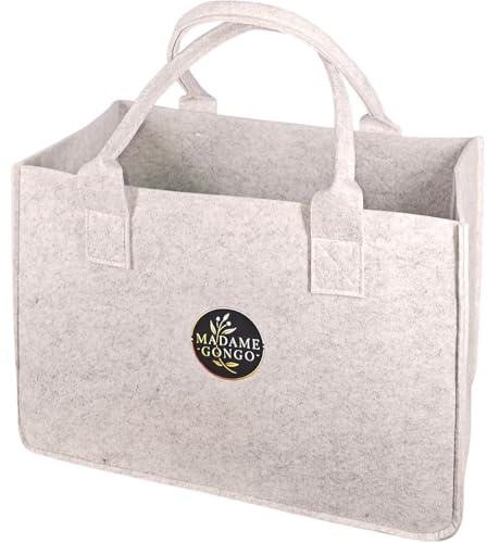 MADAME GONGO Set di 2 borse in feltro, XL & L, per riviste con manico, pieghevoli, resistenti, ideali per acquisti legna da ardere, shopper, borsa in feltro, cestino in feltro, borsa per il trasporto