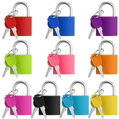 10 Pcs Suitcase Locks with Keys, Small Luggage Locks Set, Coloured Metal Suitcase Padlocks with Keys, Durable Mini Locker Padlock for Backpack, Gym Locker, School Bag and Travel Cases