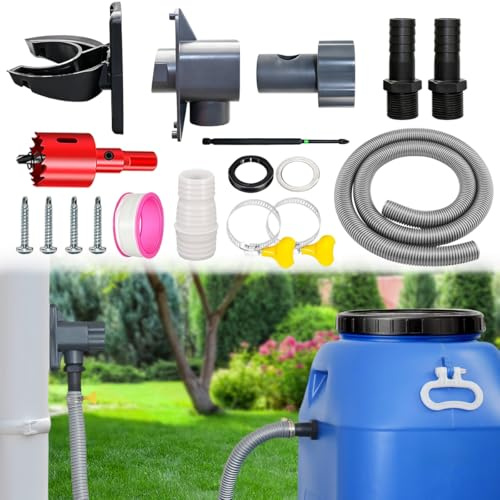 Raccolta dell'acqua Piovana per Tubi di Scarico, 70 – 110 mm, Set di Tubi per Acqua Piovana con Accessori di Montaggio, Raccoglitori per pioggia, Tubo di Scarico per Tetti Fino a 80 m²