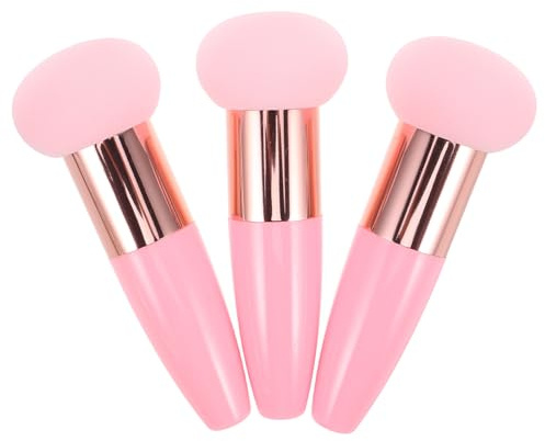 Garneck 3pezzi Spugna Trucco Fondotinta in Alluminio e Spugna Rosa con Manico, Riutilizzabile e Impugnatura Stabile per Applicazione Makeup