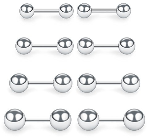 SCERRING 4 Pairs 20G 1/4 Stainless Steel Polished Ball Barbell Helix Cartilage Tragus Ear Lobe Stud Earring for Men Women 3-6mm - Silver