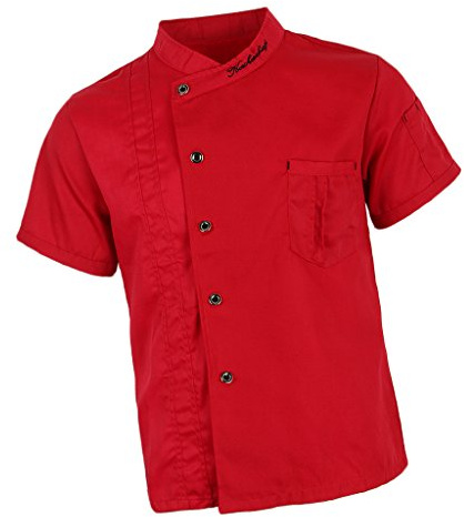 Sharplace Blouse de Cuisinier Sergé Veste de Cuisinier Unisexe Manches Courtes, Rouge/Noir/Blanc, M-3XL - Rouge, XL