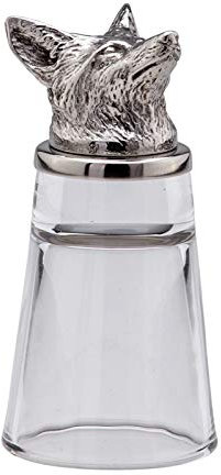 H.Bauer jun. Edelstahl Zylinder Schnapsglas 4 cl ohne Henkel - ausgefallenes Shotglas mit Fuchs Jagdmotiv Ø 4.5 cm - individueller Stamper mit Fuß - Highlight zu jeder Party, Feier oder an der Bar