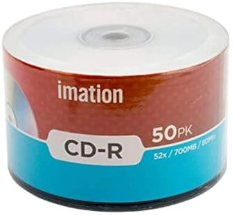 Imation Paquete de 50 Discos CD-R 52X 700MB/80min con Logotipo de Marca en Blanco grabables