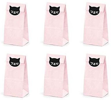 Unbekannt Papier-Tüten/Party-Tüten/Candy-Bar-Tüten Katze rosa/Zubehör Candy-Bar/Kinder-Geburtstag Mädchen/Mitbringsel Gastgeschenk/Papier-Beutel/Motto-Party Feier Prinzessin Tiere (12 Tüten)