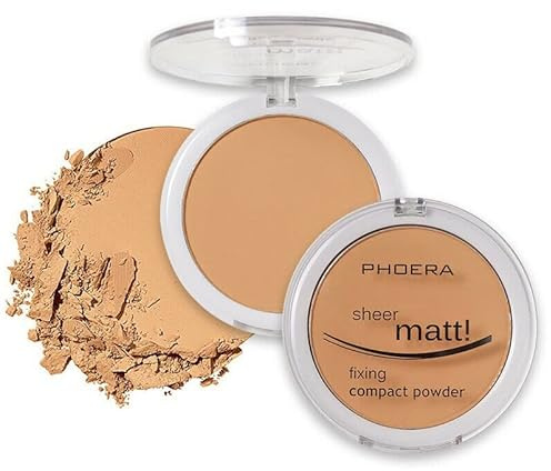AQUAPURITY - PHOERA Sheer Matte Fixing Powder Makeup Base Fixer Setting Powder Foundation Fixing Compact Pressed Powder Long Lasting Make Up Fixer Skin Vitamin E Beauty Blender (205 Golden Beige…)