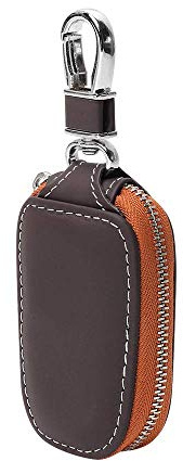 Véritable Cuir Voiture Key Case,Étui Porte-clés Voiture À Distance Pochette en Cuir Véritable pour Hommes Zipper Voiture Key Case (Marron)