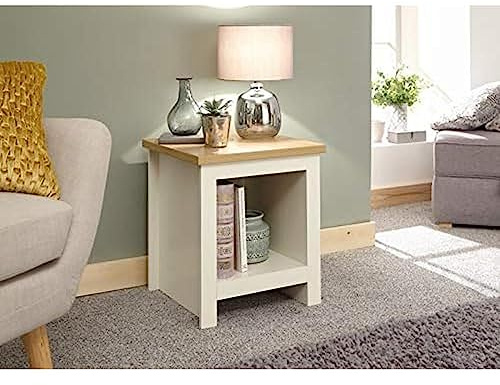 GFW Lancaster Cream and Oak Side Table with Shelf, Country Style Lamp Table, Living Room End Table with Storage Shelf