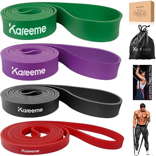 KAREEME Resistance Bands Pull Up Assist Bands Set, 4 Different levels Exercise Workout Bands for Fitness, Strength Training, Powerlifting, Pull Up Assist Bands for Men and Women