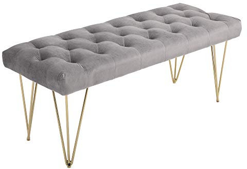 HOMCOM Sitzbank Polsterbank Pianobank Schuhbank mit Samtoptik Bettbank Klavierbank für Schlafzimmer, Wohnzimmer, Flur, Metall Grau 116 x 44,5 x 49 cm