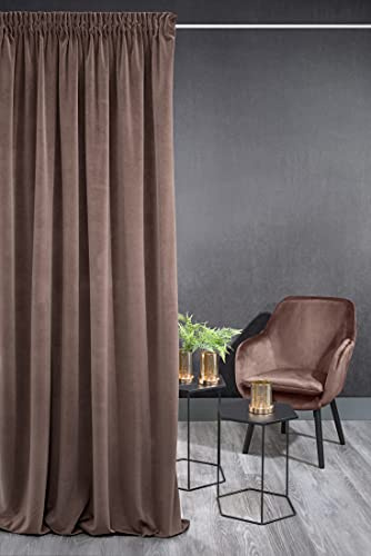 Eurofirany KRISTI Vorhang Samt Velvet Weich Kräuselband -1 Stk. Dick 330g/m² Edel Elegant Glatt Einfarbig Flauschig Modern Klassisch Pastellfarbe Wohnzimmer Schlafzimmer, Caffee