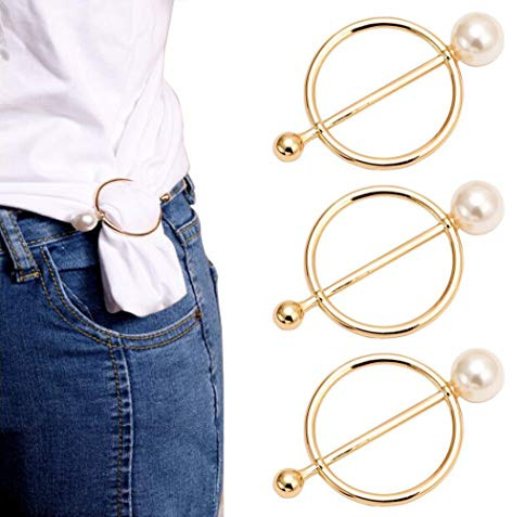 VASANA Lot de 5 clips ronds en alliage de zinc doré pour écharpe, foulard, écharpe, boucle en soie, accessoire de décoration tendance pour vêtements, écharpe, t-shirt, châle.