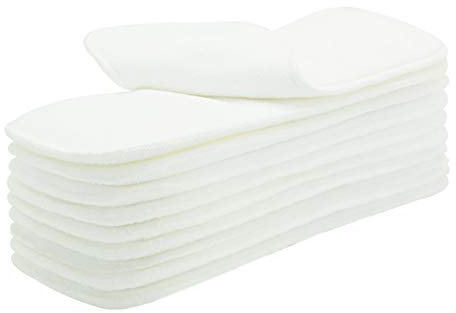 Happy Cherry Waschbare Windeleinlagen Wiederverwendbare Stoffwindel Einlagen Set 4 Schichte Mikrofaser Baby Windeleinsätze Weiß - 10 Stück