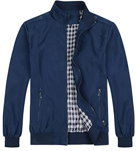 Allthemen vardagsjackor för män, bomberjackor, lättviktig, smal passform, dragkedja, rockar, klassiska ytterkläder, BLÅ, 4XL