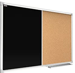 ALLboards Combination Board 2 in 1 Chalkboard & Cork Board with Aluminium Frame 120x90cm, Pin Board Magnetic Board