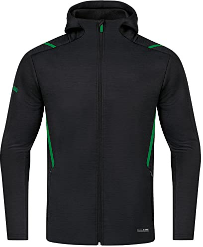 JAKO Fritidsjacka för män, utmaning med huva, fritidsjacka, utmaning med huva svart melerad/sportgrön XL