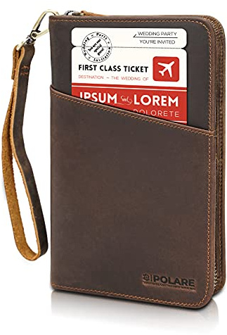 Polare Full Grain Leather Passport Holder Cover Case for Men and Women RFID Blocking Family Travel Wallet Holds 6 Passports (Dark Brown)