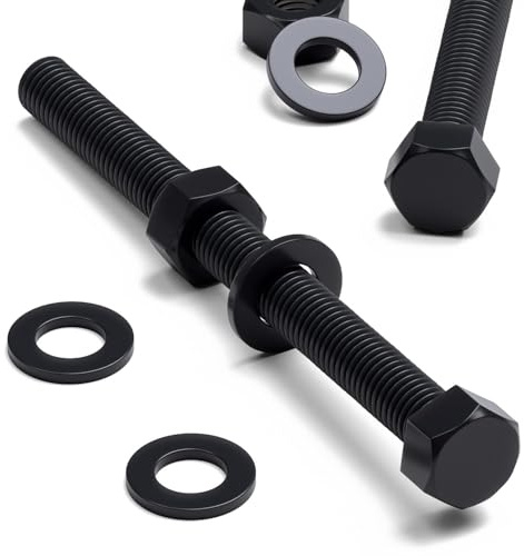 10x vis hexagonales noires en PP M8 x 100mm, écrous et rondelles | Vis à tête hexagonale légères, résistantes à la corrosion, non conductrices et non magnétiques