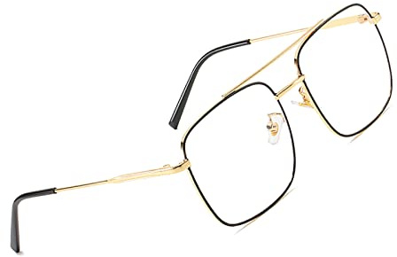 Voolga Blaulichtfilter Brille mit Großer Rahmen, Übergroß Rechteckig Brille Ohne Stärke Damen und Herren, Fake Brille für Anti Blaulicht von Computer, Metallrahmen mit Frühlings Scharnieren
