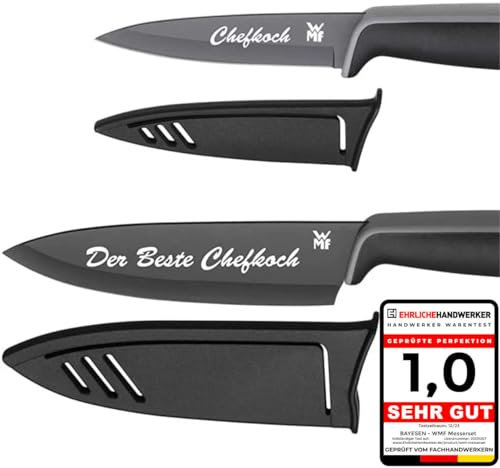 Premium WMF Touch Messerset 2-teilig, Küchenmesser mit Schutzhülle, Personalisierte Geschenke, Kochmesser, Messer Küchenmesser schwarz inkl. Wunsch Gravur
