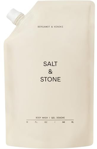 Salt & Stone Body Wash with Antioxidants for Deep Moisture | For Women & Men, Sulfate, Paraben, & Dye Free, Leaving Skin Soft and Hydrated | Bergamot & Hinoki Refill 32 fl oz