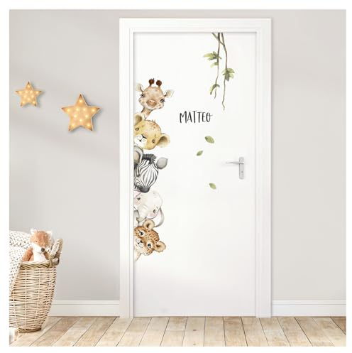 DEKO KINDERZIMMER Türsticker Dschungeltiere mit Name Wandtattoo Babyzimmer Türaufkleber Wandsticker Wandaufkleber Kinderzimmer Wanddeko DK1054-03
