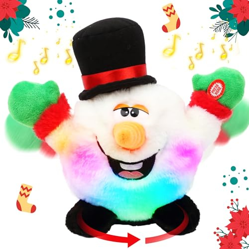 Hopearl Singender Tanzender Schneemann Mit Licht-Effekten - Interaktives Weihnachts-Plüschtier Mit Schneeball Als Geschenk Für Kinder (28 cm)