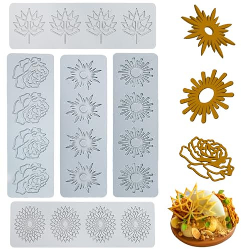 Les-Theresa Kuchen-Fondant-Form 5 Stück Süßigkeitenformen Rosenform Blatt-Silikonform Blume Schokoladenform BPA-freie Spitzen-Silikonform zum Backen Harz Seife Süßigkeiten Basteln Kuchendekoration
