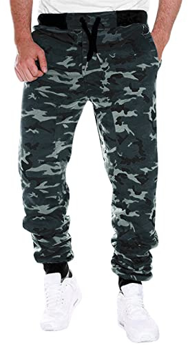Kamouflage joggingbyxor herr sportbyxor träningsbyxor fritidsbyxor sportbyxor med dragsko fickor fitness slim fit byxor löparbyxor klassiska jog byxor kamouflage militär avslappnad stil, GRÅ, 3XL