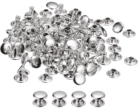 QUARKZMAN 100 Sets Ledernieten, 12x8mm Doppelt Kappe Nieten Metallnieten Runde Nieten Hohlnieten Niete für Lederhandwerk Reparatur DIY Geldbörsen Gürtel Taschen Schuhe, Silberton