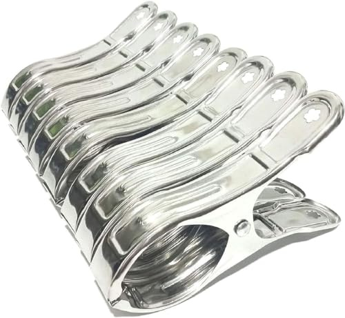 Yuehuamech 100 Pack Stainless Steel Clothes Pegs Clothes Pins Heavy Duty Metal Clips Laundry Pegs Beach Clips Clothing Clamps for Sock Scarf Underwear Food Sealing Photos