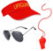 Kavoc 3Pcs Guard Accessories Set Including Red Visor Hat Black Sunglasses Red Whistle for Beach Themed Party Fancy Dress Supplies