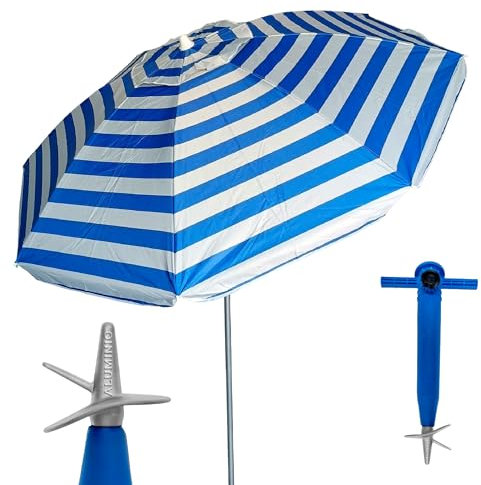 Pincho Grand parasol de plage Ø200 cm, anti-vent, UV 50, matériaux de qualité, tube ALU, tiges fibres de verre, perche inclinable