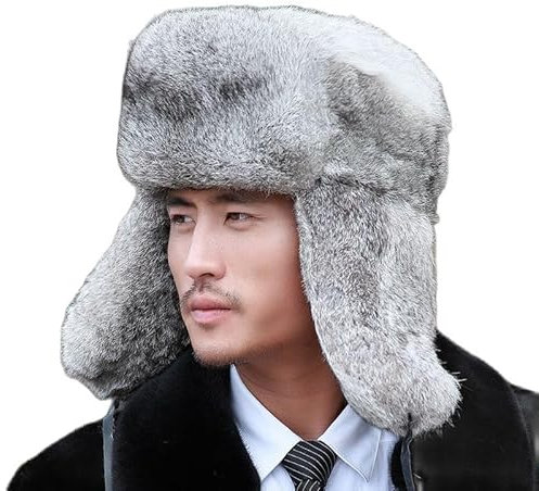 bomhys Russische Mütze Dicke Warme Bombermütze Herren Pelz Earflap Trapper Russische Mütze Männlich Plus Size Wintermützen Für Herren Ski Russische Mütze, Grau, 56-58 cm