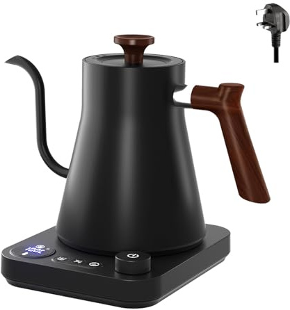 ANIROY Electric Gooseneck Kettle, Intelligent Constant Temperature Goose Neck Kettle with LED and Control Button, Stainless Steel Hand Rushing Coffee Pot, 8mm Spray Port Plus 900ml Capacity (Black)