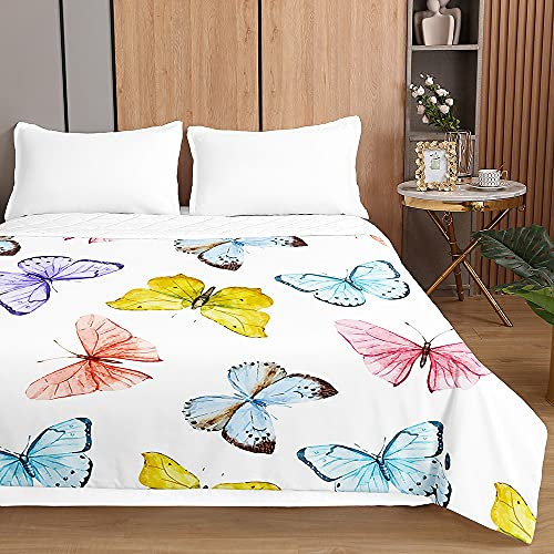 Highdi Schmetterlingsdruck Sommer Bettdecke, Atmungsaktive Leicht Dünn Sommerdecke, Weich und Hautfreundlich Bettdecke, Mikrofaser Tagesdecke für Sofaüberwurf, Einzel Doppel (Bunt,150x200cm)