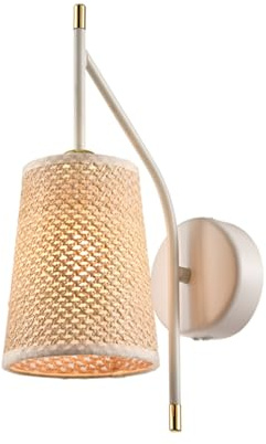 LQWELL® Retro Vintage Wandleuchte, E14 Wandlampe Innen 1 Flammig Weiß, Imitatgold, Beiger Stoffbezug Wandbeleuchtung Wandspot für Schlafzimmer Wohnzimmer Hotel, Glühbirne nicht enthalten