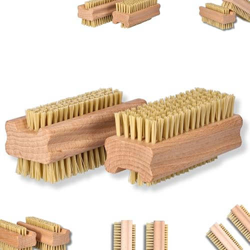 ToolSpace 2 Pezzi Spazzola per la Mano in Legno - Faggio Spazzolina per Pulizia Unghie Mani e Piedi - Dura Spazzole Doppiafaccia con Setole Naturale per Manicure Pedicure e Corpo - Spa Accessorio
