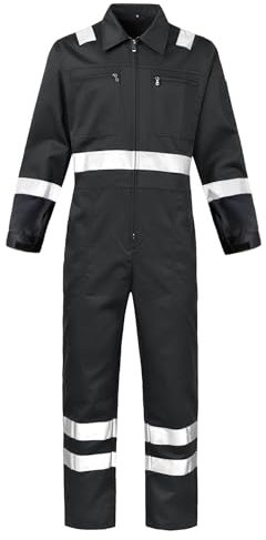 KTWOLEN Mens Work Coveralls High Visibility Overalls Mechanic Jumpsuit Garage Zip Coverall, Black, L