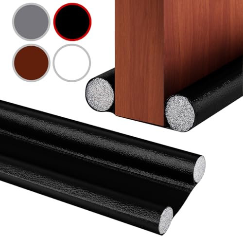 Zugluftstopper für Türen, 96cm Türdichtung Zugluftstopper, Türdichtung Unten, Luftzugstopper für Türen, Zugluftstopper Haustür, Windstopper Tür, Türbodendoppeldichtung Schutz Luftzug Lärm (Schwarz)