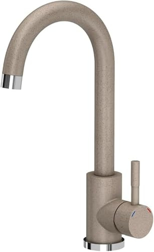 QUADRON Küchenarmatur KATE SteelQ Mischbatterie 360°, Farbe: Beige, Höhe: 22,3 cm QFix-Funktion, Drehung- Wasserhahn für Küche aus Edelstahl, Kopfteil: Keramik, Armatur Küchenspüle