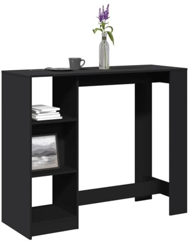 Homgoday Bbord med hylla, bistrobord, köksbänk, köksbänk, träbord, sidobord, matbord, ståbord för kök, vardagsrum, svart 124 x 46 x 103,5 cm, trämaterial