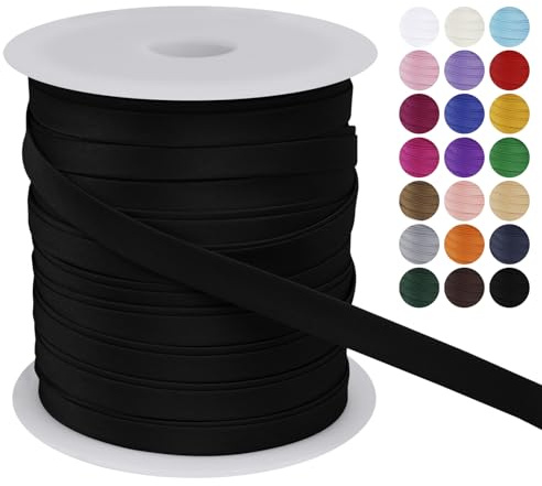 LEREATI Schrägband 10mm x 50m, Einfassband zum Nähen Doppelt Gefaltetes Stoffband aus Polyester Hemming Tape Satin, Nahtband zum Nähen Basteln Dekorationen DIY Handwerk (Schwarz)