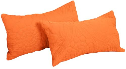 ANWEALTH 2er Set Kissenbezüge mit Boho Kreisstickerei für Couch Bett Sofa Gesteppte weiche Kissenbezüge aus Baumwolle (Orange 30,5 x 50,8 cm)