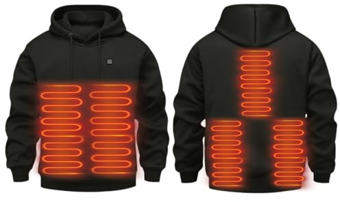 Herren Damen Beheizbarer Hoodie: Heated Beheizter Kapuzenpullover Heizung 5 Heizzonen 3 Temperaturregelung Plüsch Sweatshirt Kleidung (DE/NL/SE/PL, Alphanumerisch, L, Regular, Regular, Schwarz)