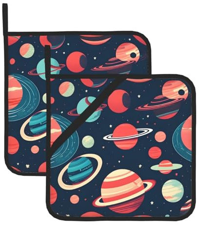 Outer Space Planets Square Insulated Pot Mat (2-Piece Set) Pot Clamp Oven Gloves for Cooking and Baking