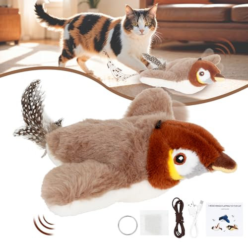 DAOUZL Katzenspielzeug Vogel, Flappy Bird Cat Toy, Interaktives Katzenspielzeug, vogelspielzeug für Katzen mit Katzenminze, 3 Vibrationsmodi