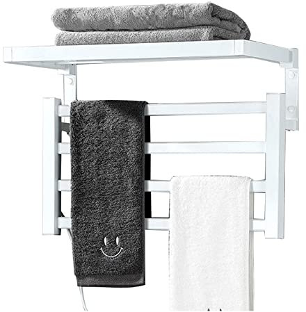 XFZJCHAP Scaldasalviette Elettrico a Parete con 4 Barre scaldasalviette con portasciugamani riscaldato Elettrico da 55 W con Guida in Acciaio (Bianco Sinistro)