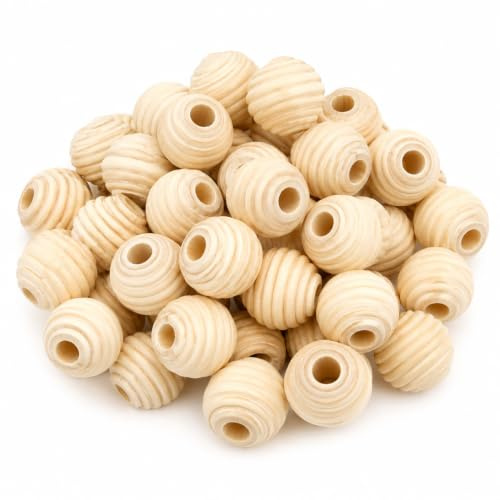 Perlin Holzperlen Natur 15 mm 75 Stück Rillenperlen Makramee 4 mm Loch | Leichte Fädelperlen zum Bemalen für Schlüsselanhänger Girlanden Traumfänger Mobiles und individuelle DIY Dekorationen